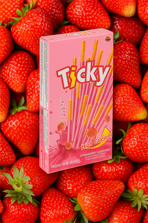 Бисквитные палочки покрытые клубничным кремом TICKY 40гр (Таиланд) 00-00030668