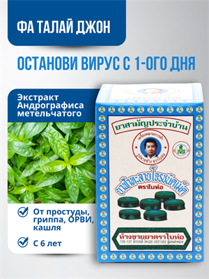 Травяной концентрат Фа Талай Джон BAIHOR (простуда, грипп, бронхит, астма, иммунитет) 70шт (Таиланд) 00-00025904 - фото 9467