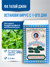 Травяной концентрат Фа Талай Джон BAIHOR (простуда, грипп, бронхит, астма, иммунитет) 70шт (Таиланд) 00-00025904